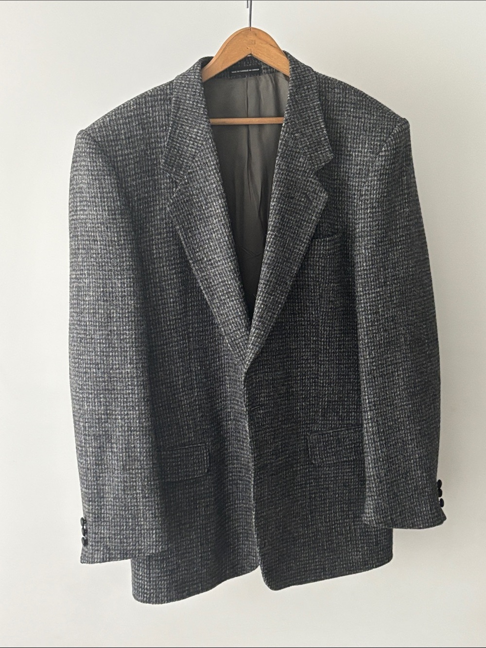 Harris Tweed Men’s 40 Long Gray Wool Blazer Hand Woven Made in Canada